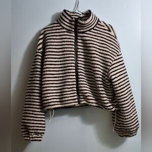 Striped Black and Cream Women's Crop Pullover